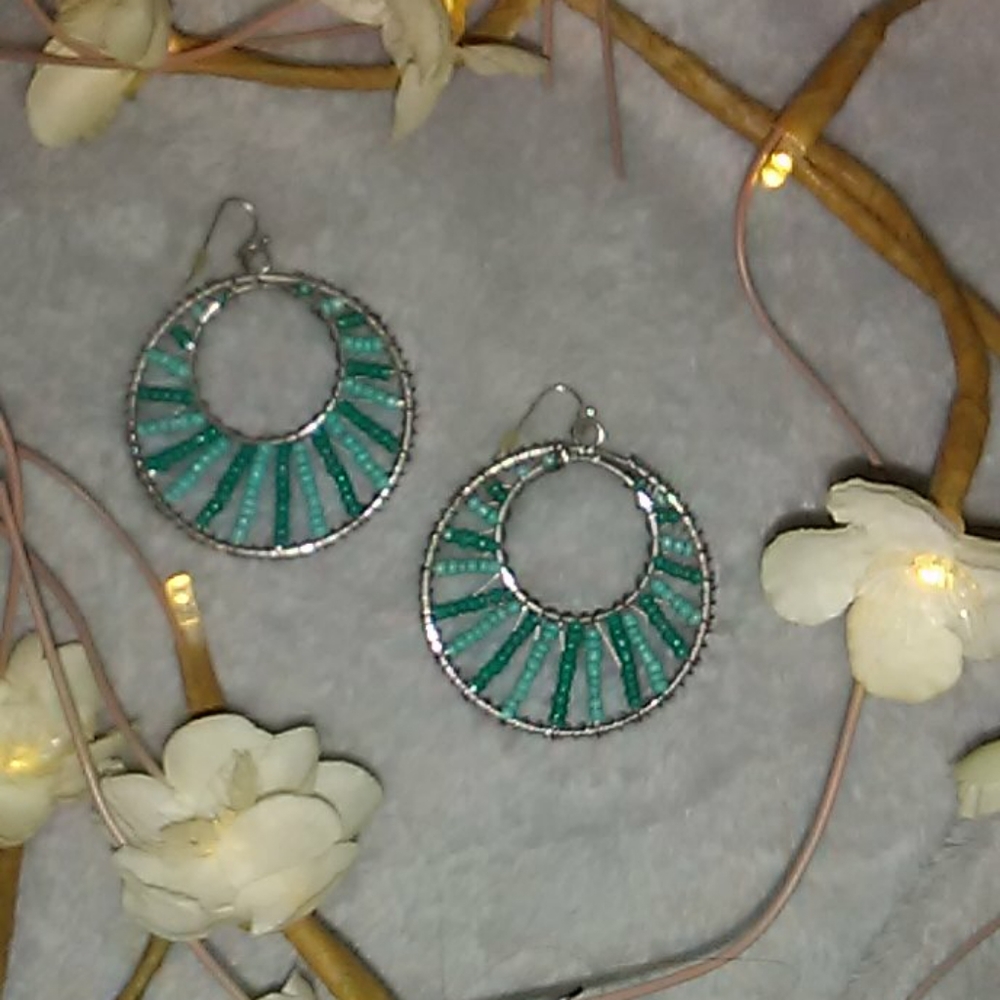 Wire beaded hoop earrings